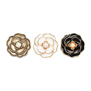 5pcs Flower Metal Button with Pearl Center, Elegant Decorative Button for Crafts - Picture 1 of 7