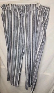 Maurices Damen breite Beinhose mit Taschen schwarz gestreift Leinenmischung große Passform groß - Bild 1 von 8