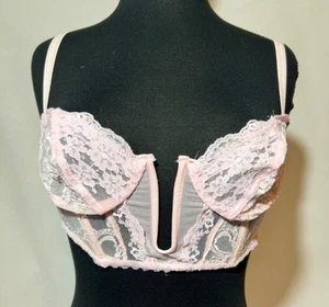 VTG Vintage Emil Bole 80s Longline Bra Pink Lace Delicate Dainty size M - Picture 1 of 8