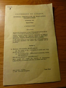 General Certificate of Education (GCE) Examination Chemistry Special Paper 1969 - Zdjęcie 1 z 2