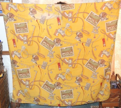 1930s-40s Fine Weave Washable Wool Scarf/Shawl Fox Hunt Motif Dogs Horses ~ RARE - Image 1 of 4