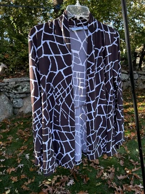 Cárdigan para mujer Susan Graver marrón/blanco frente abierto talla pequeña (se ajusta a la mediana) Foto 1 de 4