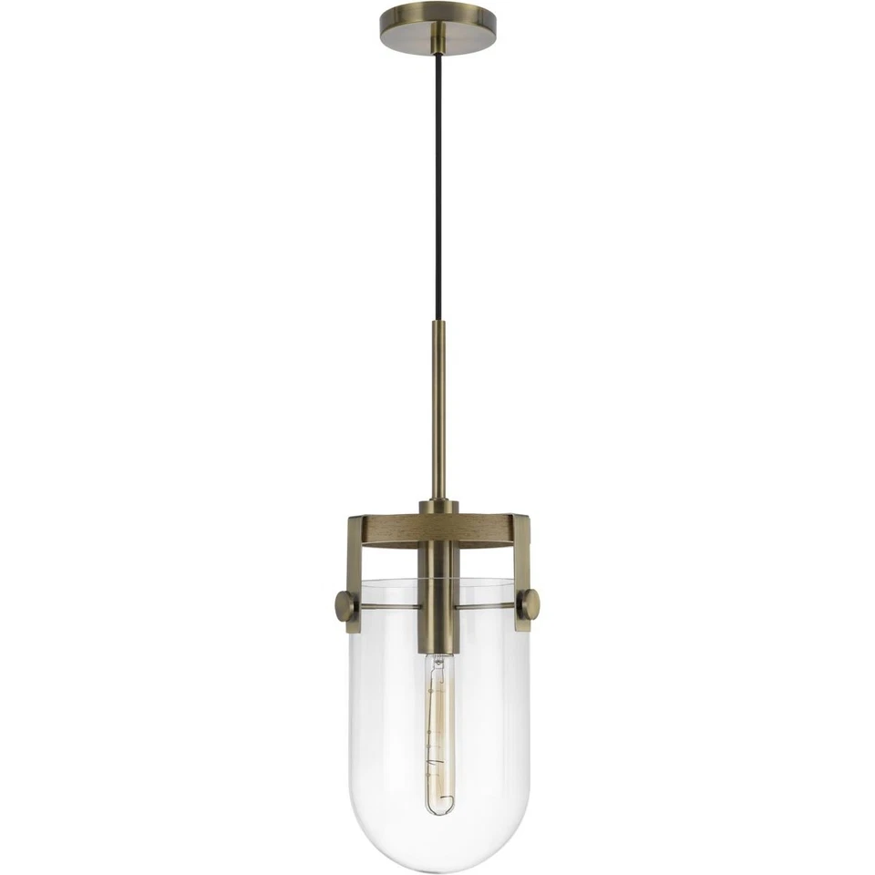 CAL Iluminación y Accesorios FX-3812-1 Stovall Colgante Antiguo Latón y Roble Foto 1 de 1