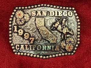 Rodeo☆1997☆Bull Riding X-TREME Champion Trophy Buckle☆San Diego Califor☆Rare☆W41 - Picture 1 of 14
