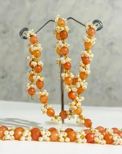 8mm Caroline Jade & 3mm weiße Perle Perlen Rosenkranz Kette Golddraht umwickelt - Bild 1 von 8