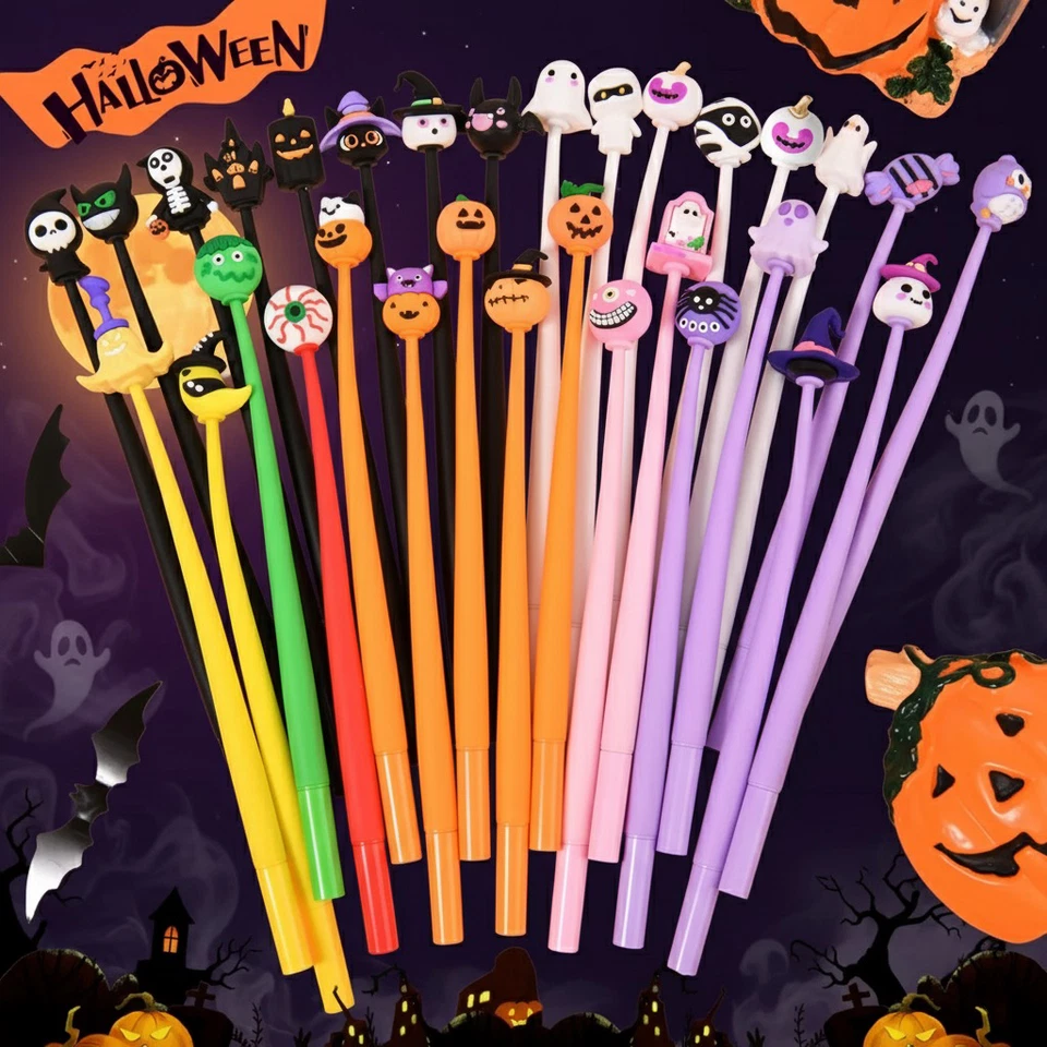 12 piezas bolígrafos de Halloween enviados diseños aleatorios calabaza fantasma vampiro golosinas bolsa fiesta Foto 1 de 4