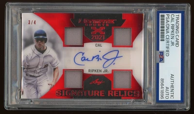 Cal Ripken Jr PSA/DNA (#3/4) 2021 Leaf Ultimate Sports Auto Quad Patch HOF - Image 1 of 2