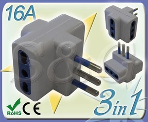 TRIPLA BIANCA  BIPASSO 3 POSTI  BIVALENTE ATTACCO GRANDE 16A +  TERRA 1500W - Imagen 1 de 1
