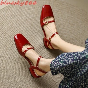 Sandalias de verano de charol con puntera cuadrada para mujer con correa y hebilla - Imagen 1 de 19