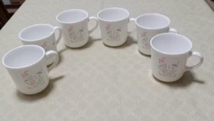Vintage Corelle Corning Ware Rosemarie Pink Tulip Coffee Cups Mug, Set Of 6 - Picture 1 of 4