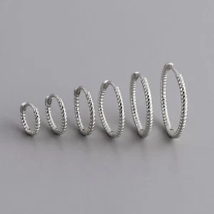 Pendiente Huggie aro cuerda delgada plata esterlina s925 6/8/10/12/14/16 mm para mujer - Imagen 1 de 16