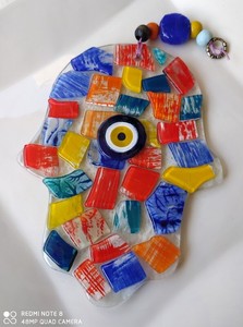 Glass Hamsa Hand Evil Eye Blessing Wall Decor Hand Crafted  Art OF Israel