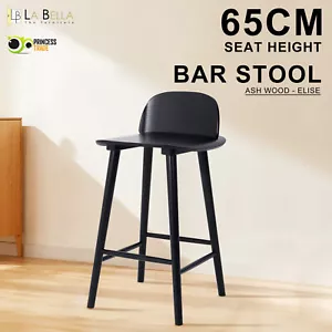 Wooden Bar Stool Counter Kitchen Barstool Dining Chair Ash Wood ELISE 65cm BLACK - Picture 1 of 10