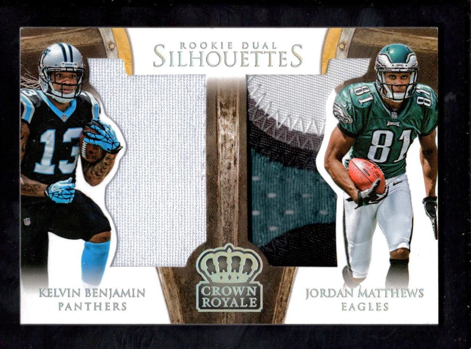 2014 CROWN ROYALE KELVIN BENJAMIN PANTHERS JORDAN MATTHEWS EAGLES PATCH RELIC - Image 1 of 1