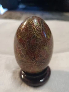 Enamel EGG Thousand FLOWERS Brown Red Pink Black Vintage - Picture 1 of 3