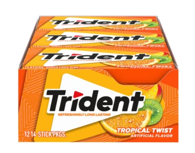 Trident Tropical Twist Sugar Free Gum, 12 Packs of 14 Pieces (168 Total Pieces) - Image 1 of 2