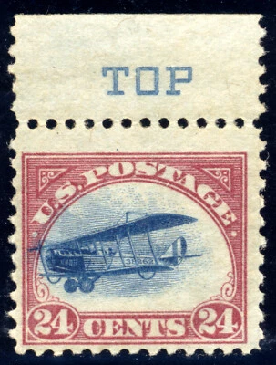 US C3 24c Airmail 1918 Curtiss Jenny fast airplane vignette shift NH with "TOP" - Image 1 of 2