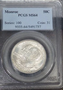 1923-S Monroe Commemorative Half Dollar PCGS graded MS 64 - Bild 1 von 4