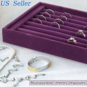 Velvet Jewelry Ring Display Organizer Tray Holder Box Earring Storage Case Large - Picture 1 of 25