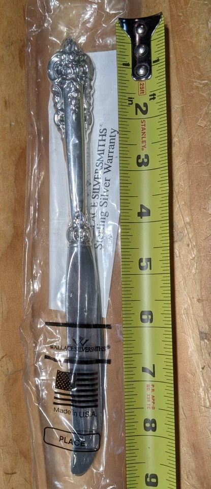 CUCHILLO DE MESA WALLACE GRANDE BARROCO Plata de Ley C1941 Nuevo, paquete sellado Foto 1 de 1