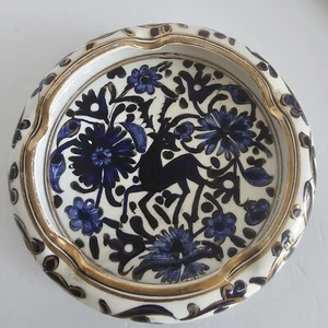 ICAROS Pottery Hand Made In Rhodes Greece Blue & Gold Ashtray Vintage - Picture 1 of 8