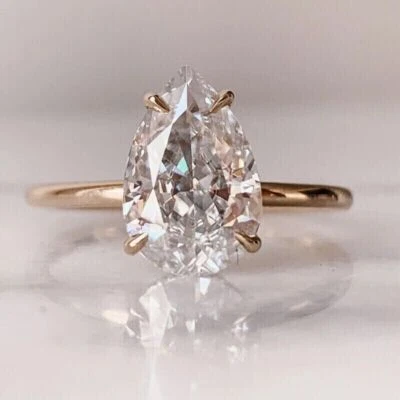2 Ct Pear Cut Simulated Diamond Solitaire Engagement Ring 14K Rose Gold Plated — 第 1/4 张图片