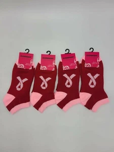 Everbright Womens Ribbon Breast Cancer Low Cut Socks-4 Pairs Size9-11 Dark Red - Picture 1 of 6