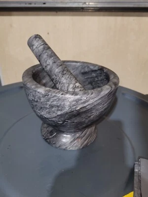 6.5"x4" Vintage Mortar And Pestle Grey Marble Set Classic Grinder (Herbs, Pil - Image 1 of 4