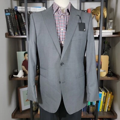 J.Ferrar Mens Sport Coat Blazer Two Button Solid Gray Poly Blend Classic Fit 42R - Image 1 of 4