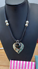 Silver Tone Heart Pendant Necklace Black Love Heart Statement