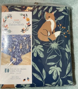 Harvest Vinyl Tablecloth for Oblong & Oval Tables 60" x 84" featuring foxes~NIP - Picture 1 of 4