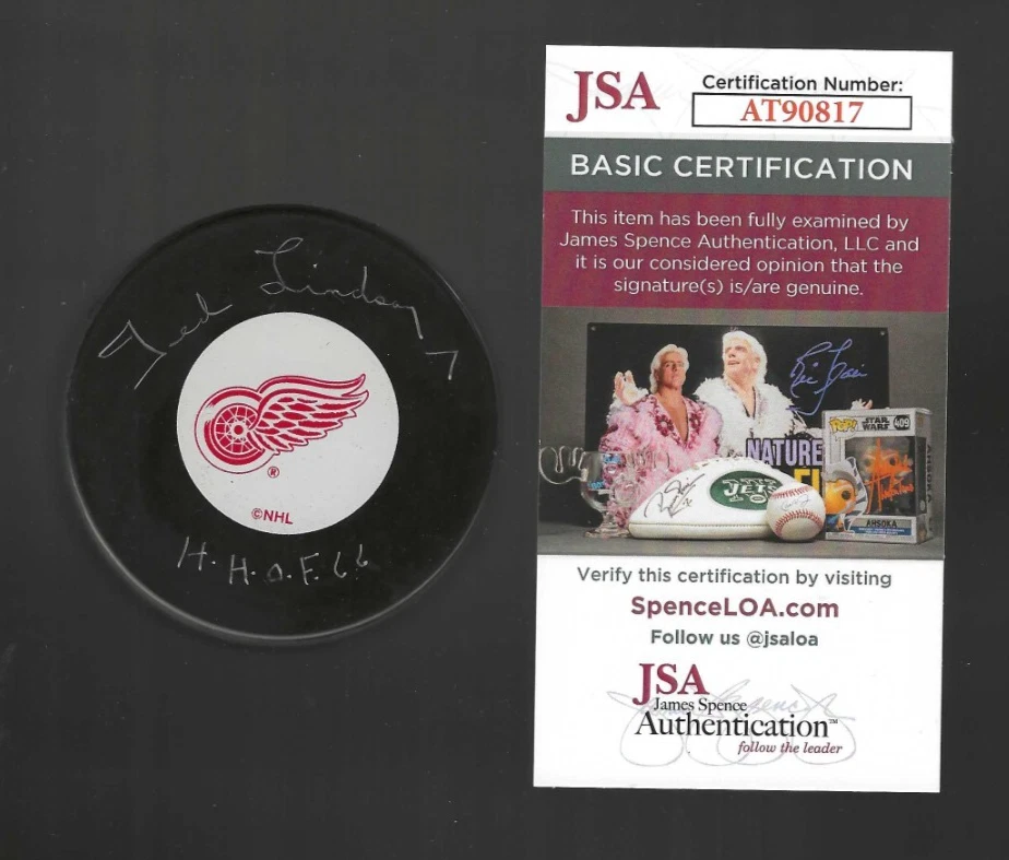 Шайба с винтажным логотипом Detroit Red Wings с подписью и надписью Ted Lindsay сертификат подлинности JSA - Изображение 1 из 1