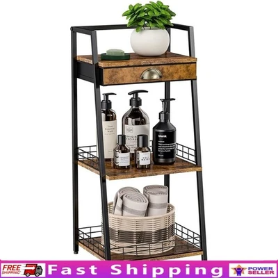 3-Tier Bathroom Shelves W/ Canvas Drawer Freestanding Storage Rack Organizer New - Image 1 of 4