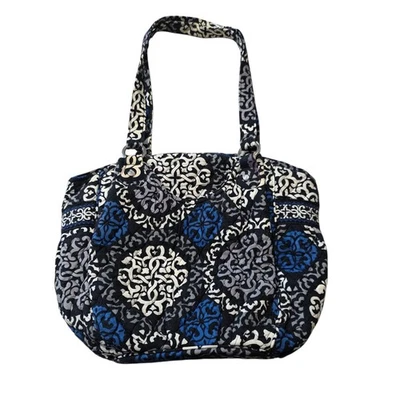 Vera Bradley Blue Black White Geometric Shoulder Bag Canterberry Cobalt Zipper - Image 1 of 4