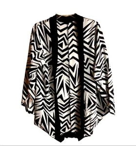 Cardigan elegante Kardashian Collection semi trasparente geometrico bianco e nero taglia XL - Foto 1 di 2