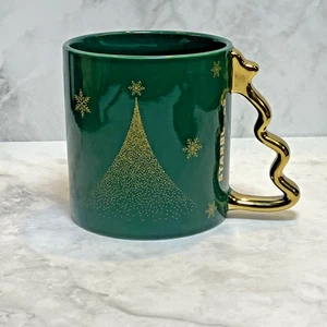 NUEVO Taza Starbucks con mango de árbol de Navidad verde y dorado 2025 copos de nieve ERGS - Imagen 1 de 5