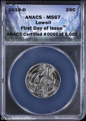 2019-D 25C Lowell ATB Quarter ANACS MS 67 | FDOI Uncirculated UNC BU - Image 1 of 4