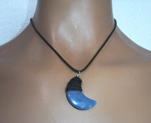 Handarbeit gewickelt blau Edelstein Halbmond Mond Halskette Handwerk Boho Anhänger - Bild 1 von 5