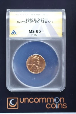 1960 D/D Sm DT/LG DT FS101 & 501 MS 65 RD Lincoln Memorial Cent - Image 1 of 2