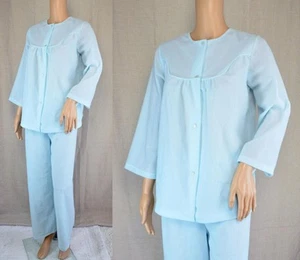 VTG Nancy King Baby Blue Light Weigh Flannel 2 pc Made USA Sleepwear Pajamas NWT - Picture 1 of 8