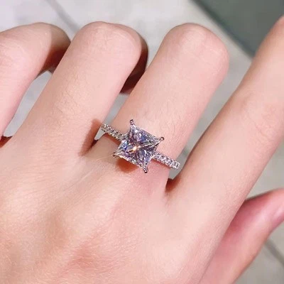 2ct Princess Cut Moissanite Women Eternity Ring Wedding Band 925 Sterling Silver - Image 1 of 4