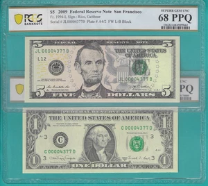 $1 and $5 2X Matching LOW Serial Number 4 Digit 00004377 PCGS Graded 68/64PPQ - Picture 1 of 2