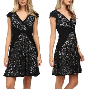 NWT Adrianna Papell Lace Cap Sleeve Fit Flare Dress Size 14 Black - Picture 1 of 6