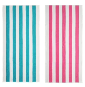 Mainstays Cabana Striped Beach Bath Pool Towels 28" x 58" Pink Teal White Lot 2 - Picture 1 of 7