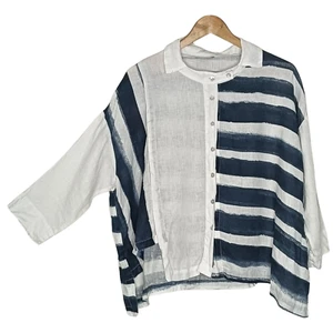Banana Blue Linen Summer Evening Shirt Lagenlook Vacation Core Size Medium - Picture 1 of 7