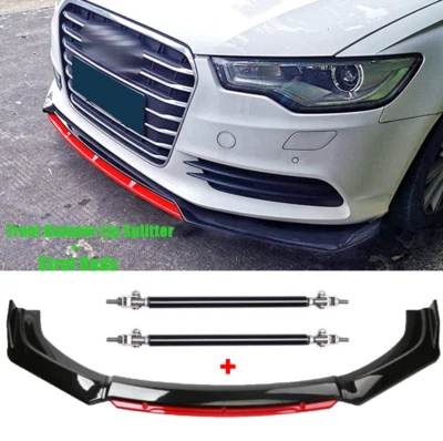 Front Bumper Lip Splitter Spoiler + Strut Rods For Audi A6 C7 Sedan 2012 - 2016 - Изображение 1 из 4