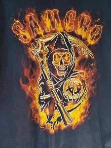 Sons of Anarchy Mens 2XL Samcro Grim Reaper Fire Flames Spell Out T-Shirt Black - Picture 1 of 4