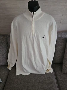 Nautica Mens Pullover 1/4 Zip Longsleeve Lightweight Cotton Polyester Off White - Picture 1 of 7
