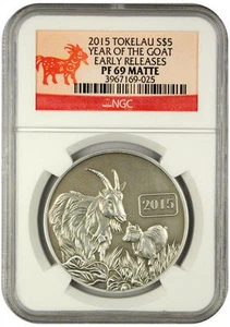 Rare 2015 Tokelau Large 1 OZ.999 Silver Antique Proof $1 Year OfThe Goat-NGC 69 - Picture 1 of 2