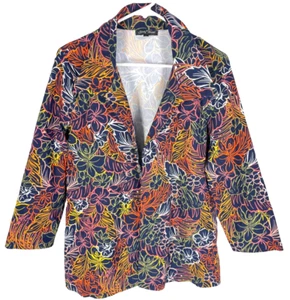 SLINKY BRAND Jacket Top Size Large Open Front Blue Floral Flowy Womens - Picture 1 of 4